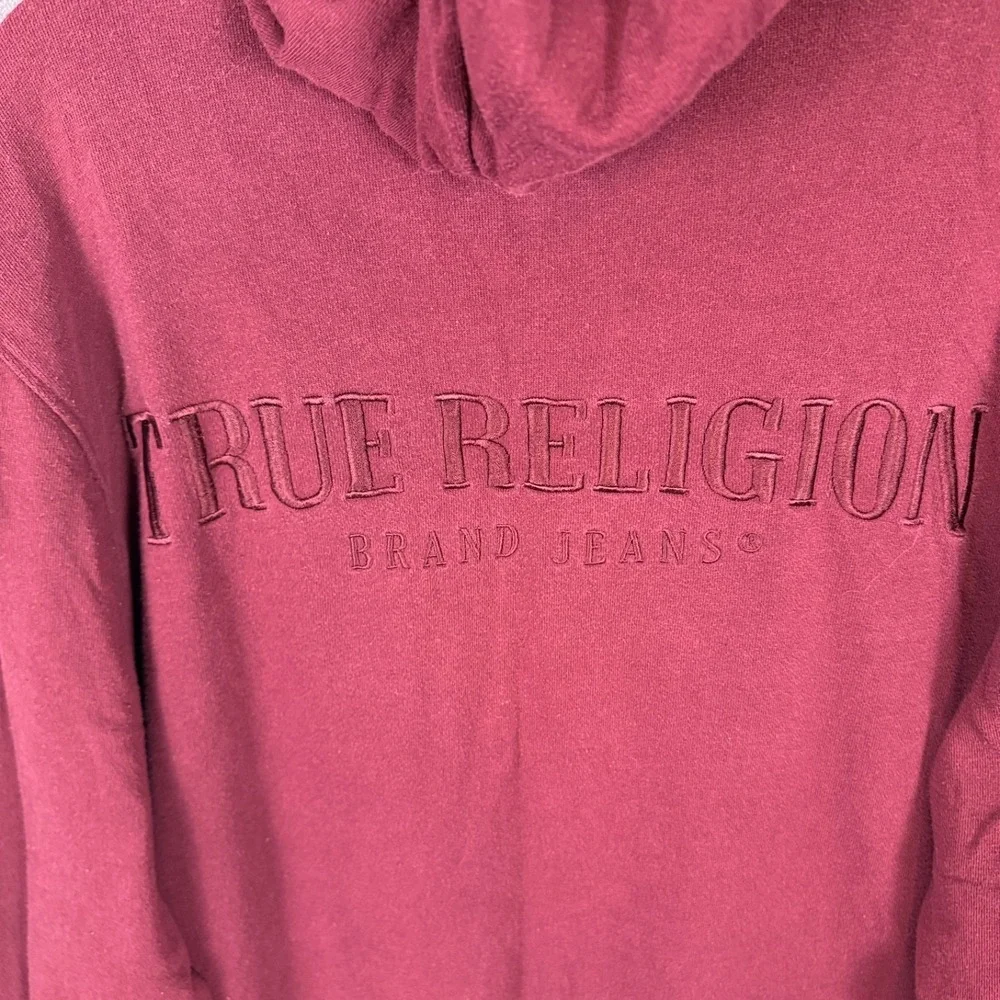 True Religion Logo Zip Hoodie‎ Sweat Jacket-Tone on Tone -Maroon-Size XL